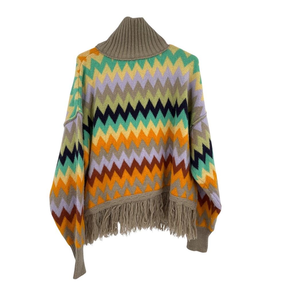 PLENTY by TRACY REESE Sweater Size M Chevron Multicolor Turtleneck Fringe - Picture 6 of 6